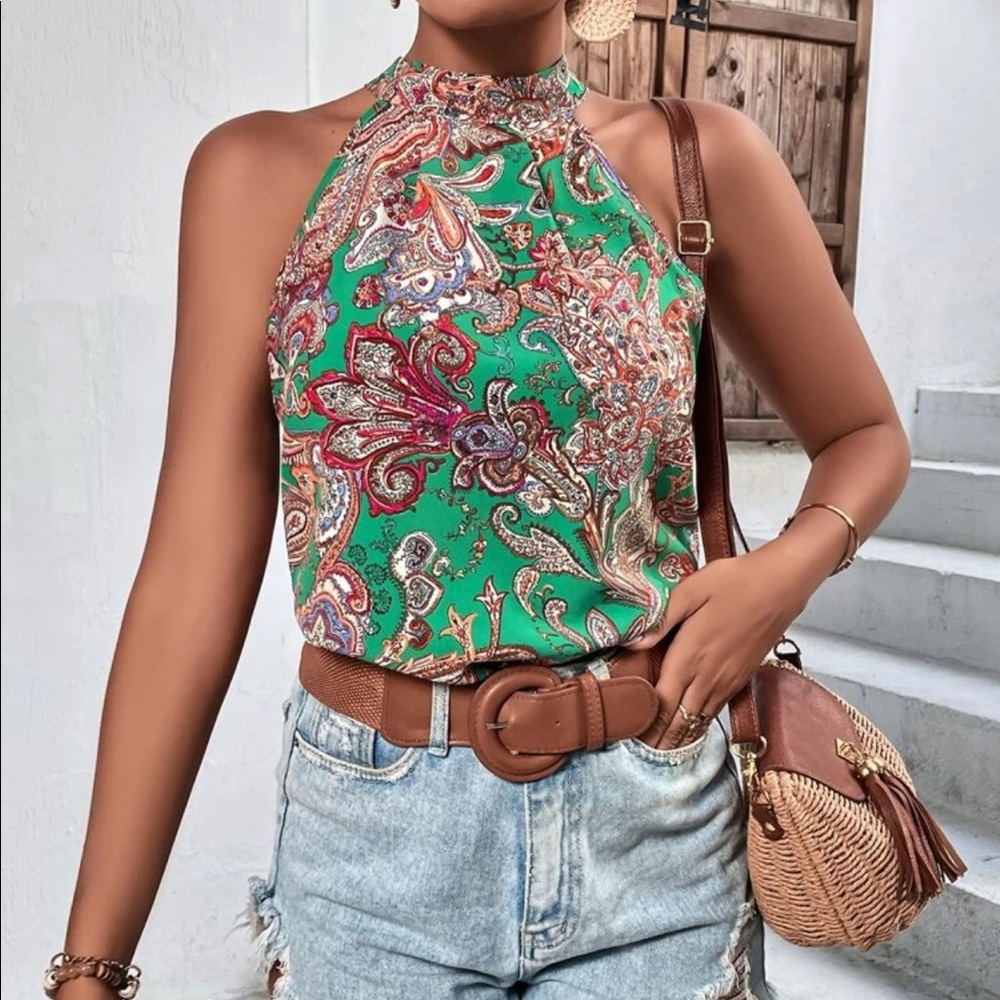 Boho floral paisley print halter top - Picture 6 of 6